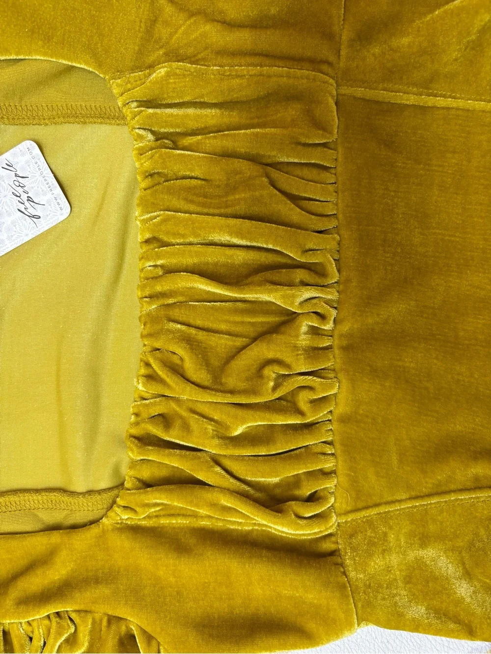 Free People Gold Velvet Coquette Top Size S Ren Faire Babydoll Fairycore Boho